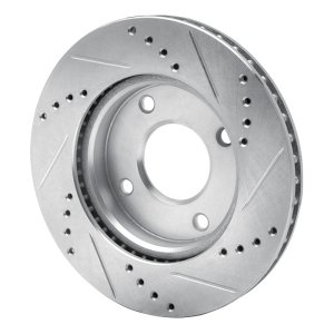 Nissan TIIDA Brake Rotor (1) - Front Left - R1 Concepts - Drilled & Slotted - Silver - `07-`17